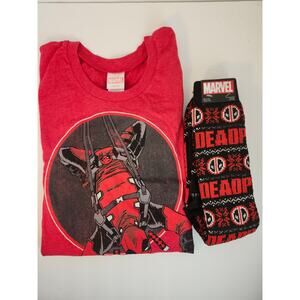 Marvel Deadpool Men's 2 Pc Bundle  Short Sleeve T-Shirt XL & Socks Red